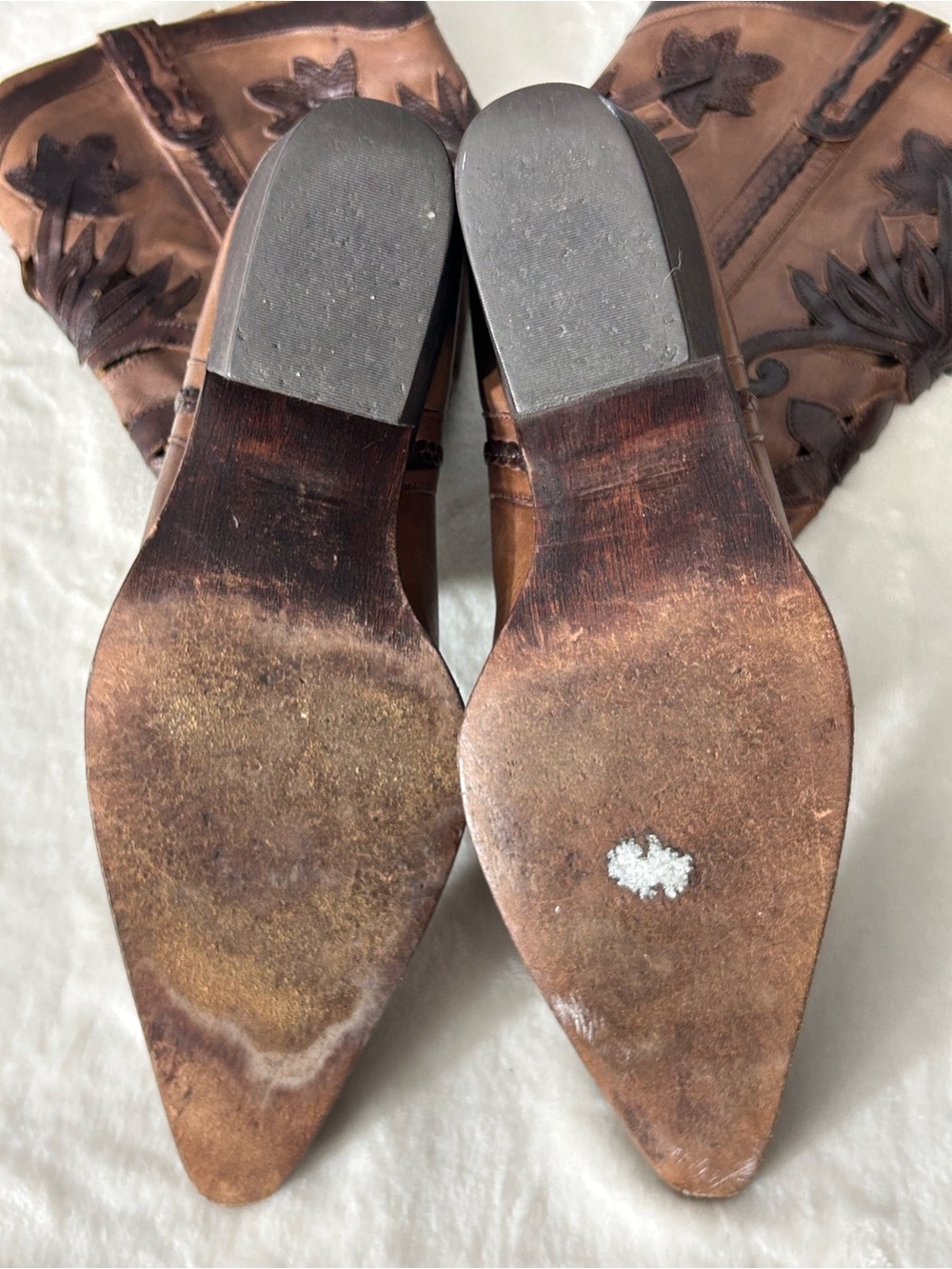 Carlos Santana Slinger Brown Leather Die Cut Western Heeled Boots Pullon Size 9 - Picture 15 of 16